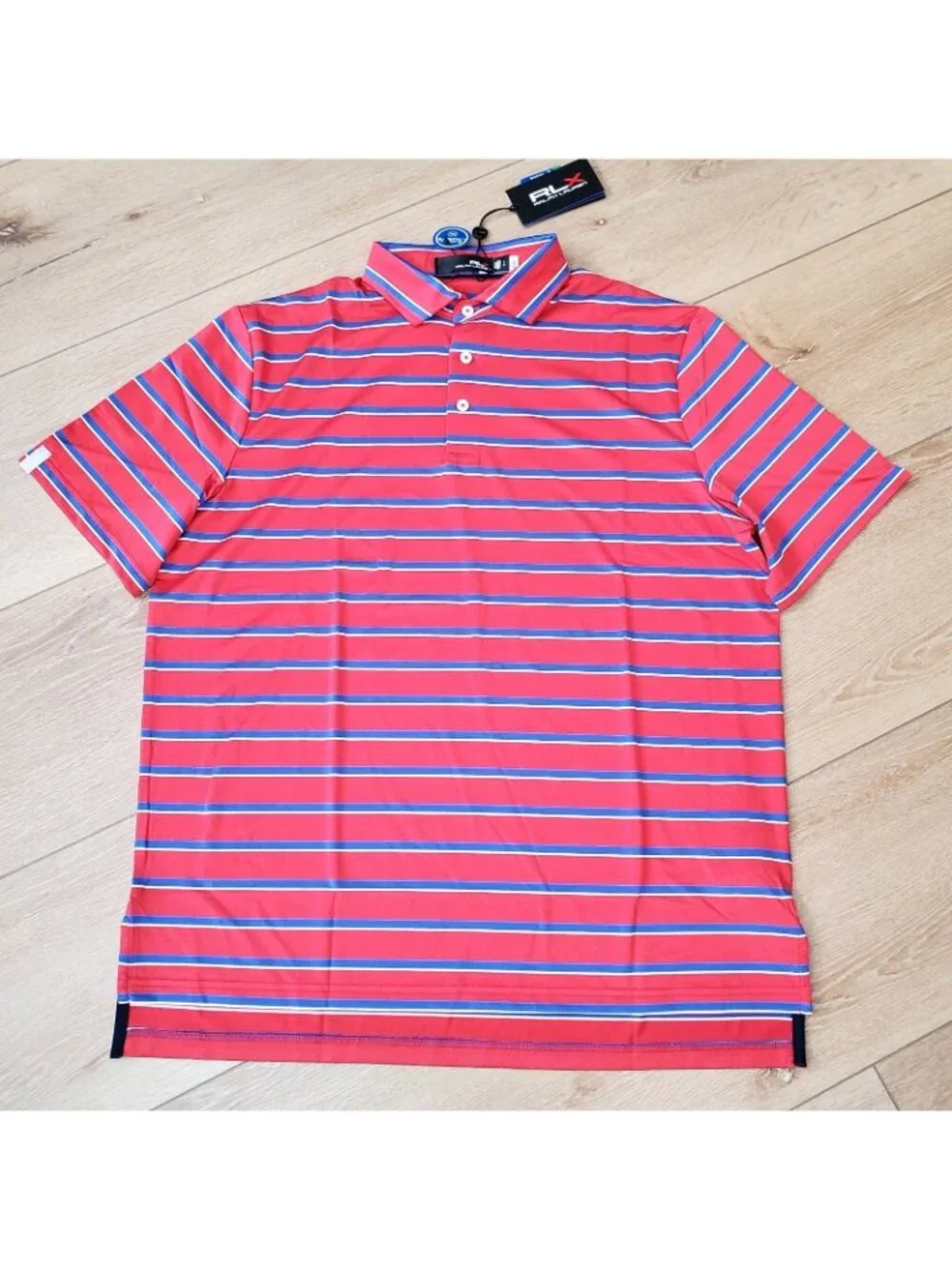 Ralph Lauren RLX Mens Striped Golf Polo Shirt Red Blue $98 Resort Summer Office
